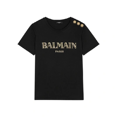 Shop Balmain Black Logo-print Cotton T-shirt