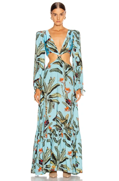 Shop Patbo Tropical Print Cutout Maxi Dress In Cerulean