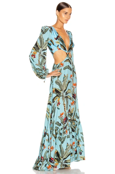 Shop Patbo Tropical Print Cutout Maxi Dress In Cerulean