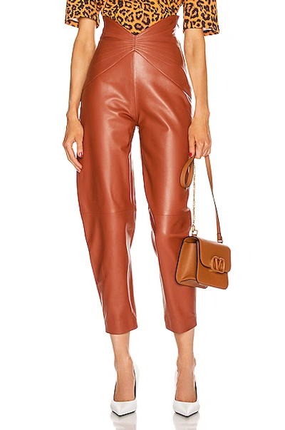 Shop Attico Leather Butterfly Carrot Pant In Cognac