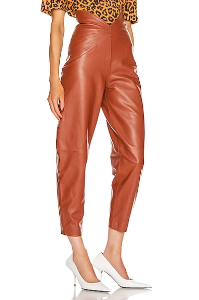 Shop Attico Leather Butterfly Carrot Pant In Cognac