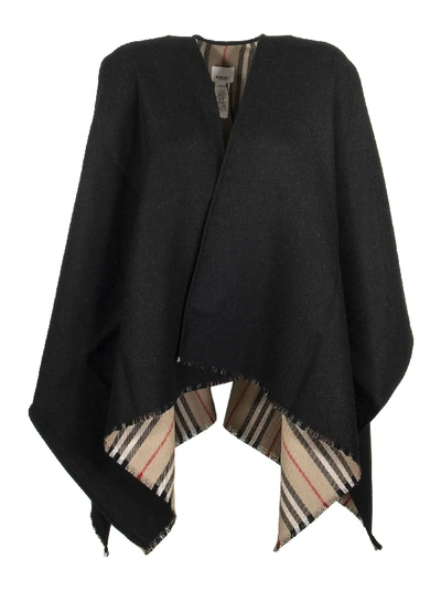 Shop Burberry Icon Stripe Wool Cape Black Scarves