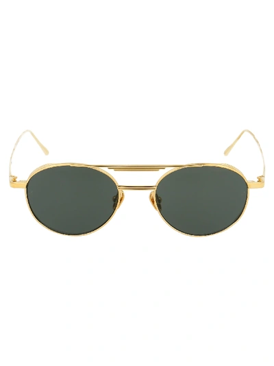 Shop Linda Farrow Sunglasses In Yellow Gold Solid Grey