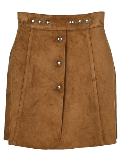 Shop Prada Suede Mini Skirt In Brown