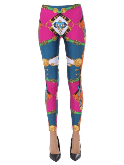 Shop Versace Printed Leggings In Fucsia