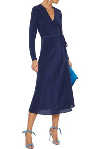 Shop Diane Von Furstenberg Tilly Crinkled-tencel Midi Wrap Dress In Navy