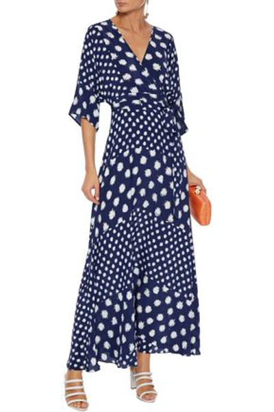 Shop Diane Von Furstenberg Eloise Printed Silk Crepe De Chine Maxi Wrap Dress In Navy