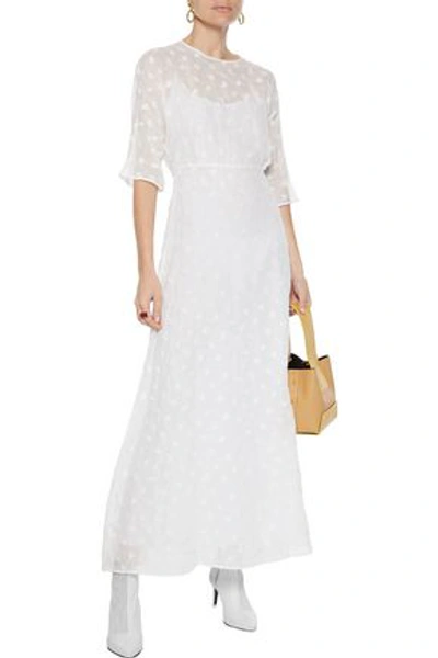 Shop Mansur Gavriel Embroidered Linen-blend Gauze Maxi Dress In White