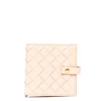 Shop Bottega Veneta French Nude Color Woven Leather Wallet In Neutrals