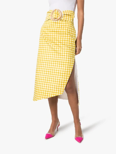 Shop Silvia Tcherassi Fadua Gingham Belted Midi Skirt In Yellow
