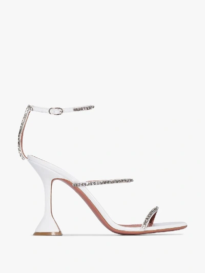 Shop Amina Muaddi Gilda 95 Crystal Leather Sandals - Women's - Leather/crystal In White