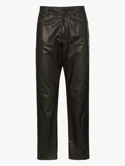 Shop Ajmone Seta Straight Leg Leather Trousers In Black