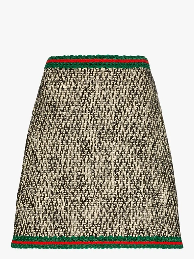 Shop Gucci Web Stripe Tweed Mini Skirt In Black