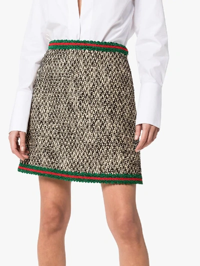 Shop Gucci Web Stripe Tweed Mini Skirt In Black