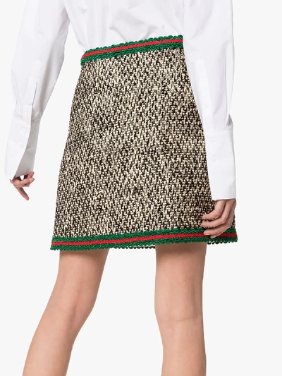 Shop Gucci Web Stripe Tweed Mini Skirt In Black