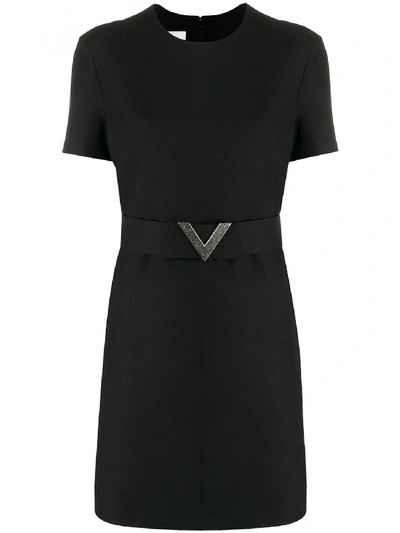 Shop Valentino Wool Belted Dress In Black