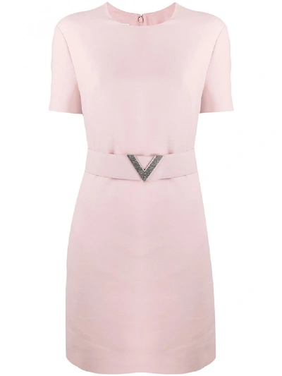 Shop Valentino Wool Belted Dress In Pink