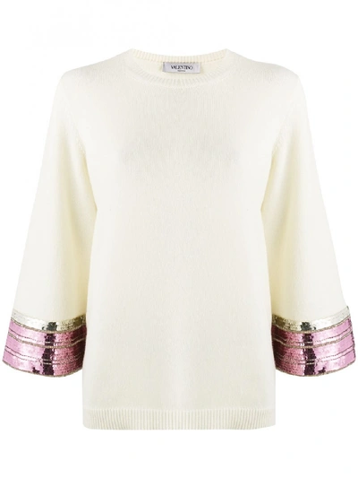 Shop Valentino Wool Crewneck Sweater In White