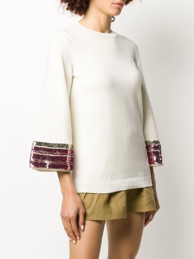 Shop Valentino Wool Crewneck Sweater In White