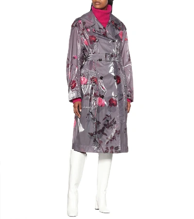 Shop Dries Van Noten Floral Laminated Trench Coat In Grey
