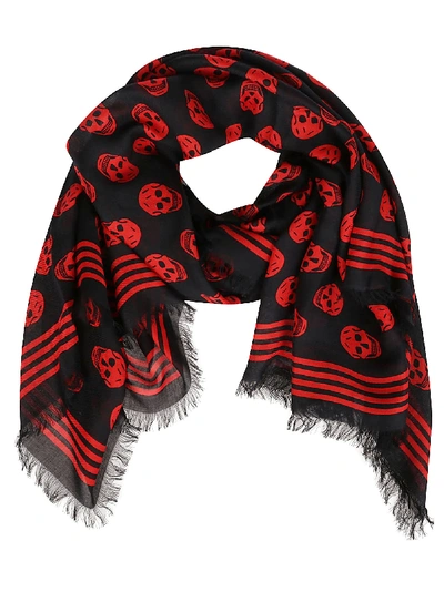 Shop Alexander Mcqueen Black And Red Modal Scarf In Black Red