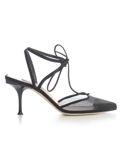 Shop Sergio Rossi Sr Milano Sandals 75 Heel W/lace On Ankle In Black