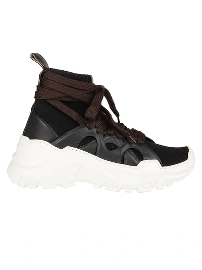 Shop Agnona 2.28 Black Cashmere And Leather Sneakers In Black White