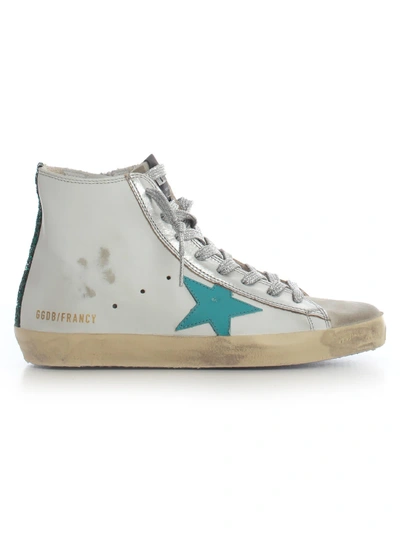 Shop Golden Goose Sneakers Francy High Leather White Blue In White Leather Blue Star