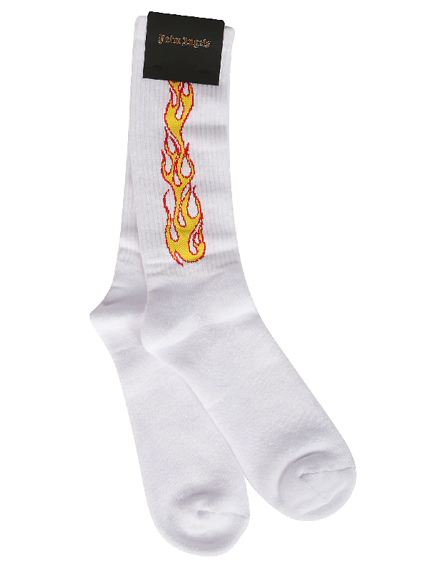 Palm Angels Flame Socks In White | ModeSens