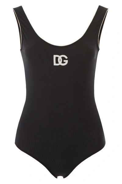 Shop Dolce & Gabbana Olympic One-piece Swimsuit In Nero Bianco (black)