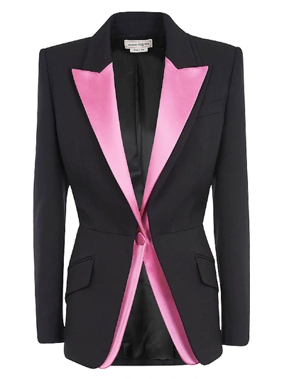 Shop Alexander Mcqueen Single Button Blazer In Black/pink