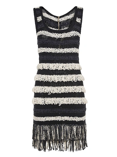 Shop Balmain Fringed Detail Sleeveless Dress In Black