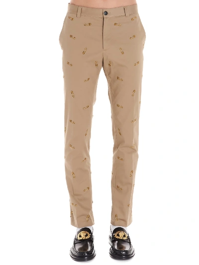 Shop Versace Safety Pin Pants In Beige