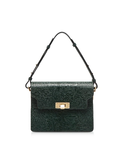 Shop Marge Sherwood Lizard Embossed Leather Vintage Brick Shoulder Bag In Green