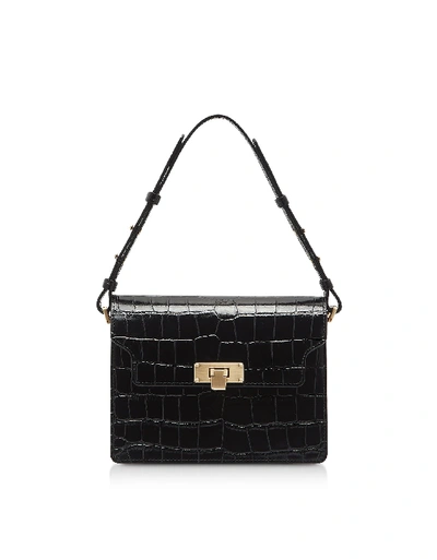 Shop Marge Sherwood Black Croco Embossed Leather Vintage Brick Shoulder Bag