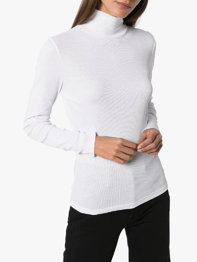 Shop Ninety Percent Ribbed Cotton Roll Neck Top In White