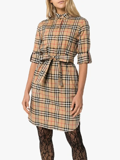 Shop Burberry Giovanna Vintage Check Shirt Dress In Brown