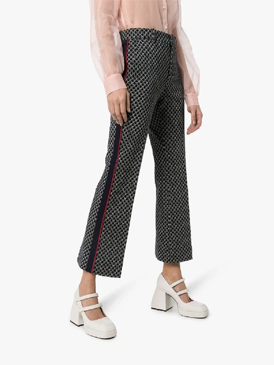 Shop Gucci Micro Gg Cropped Flared Trousers In Blue
