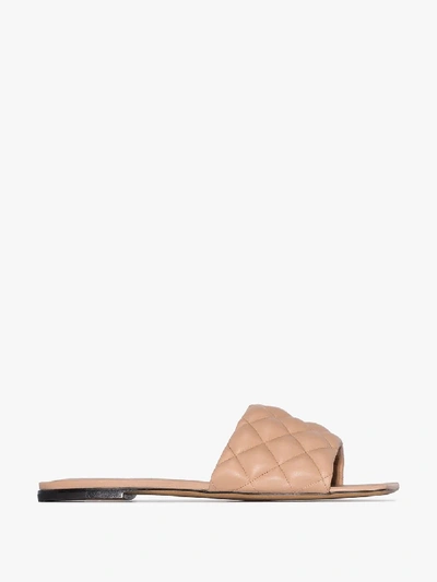 Shop Bottega Veneta Beige Flat Quilted Leather Sandals In Brown