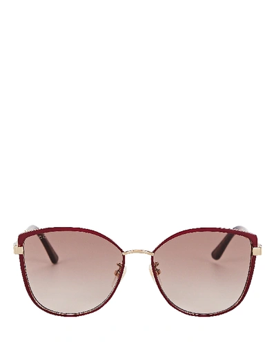 Shop Gucci Oversized Rounded Cat Eye Sunglasses In Burgundy