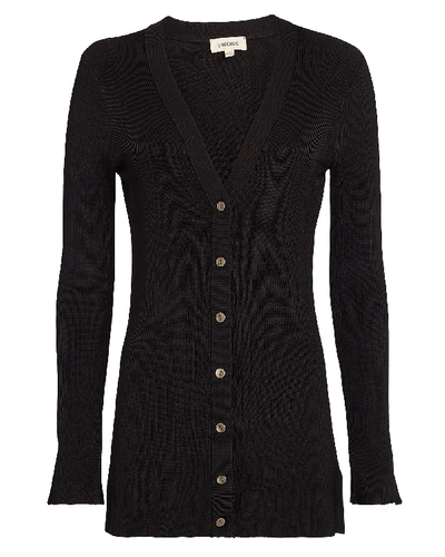 Shop L Agence Lucas Longline Rib Knit Cardigan In Black