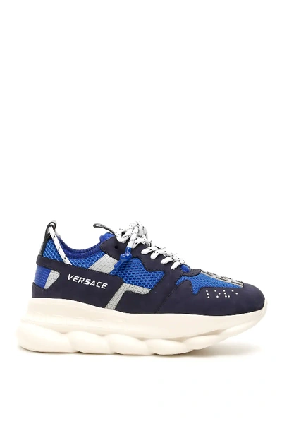 Shop Versace Chain Reaction 2 Sneakers In Blue,grey