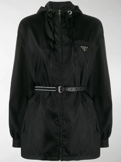 Shop Prada Belted Zipped Jacket In Black