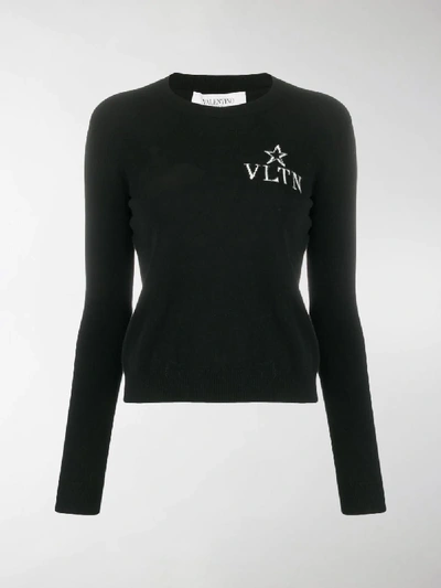 Shop Valentino Jacquard V Logo Jumper In Black