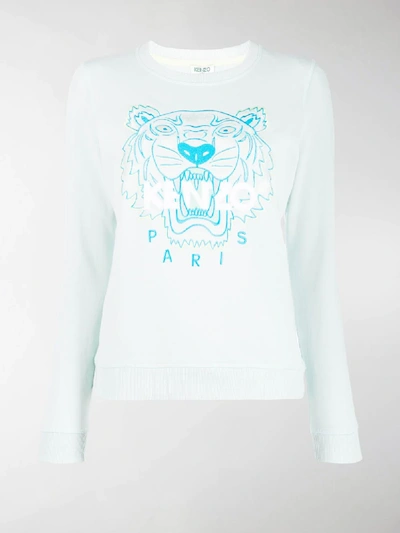 Shop Kenzo Tiger Logo Embroidered Sweatshirt In Blue