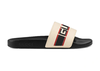 Pre-owned Gucci  Stripe Slide White In White/black