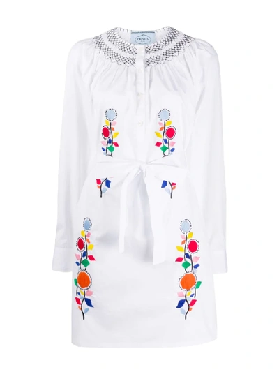 Shop Prada Floral Embroidered Dress In White