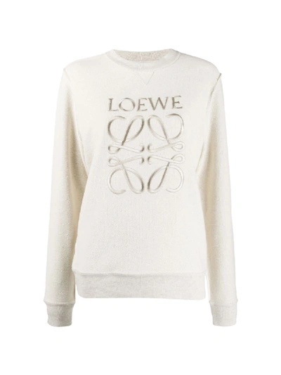 Shop Loewe Embroidered Anagram Crewneck Sweatshirt In Neutrals