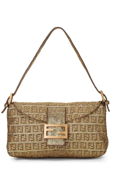 Pre-owned Fendi Gold Lurex Zucchino Canvas Shoulder Bag