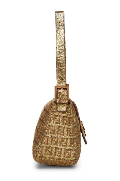Pre-owned Fendi Gold Lurex Zucchino Canvas Shoulder Bag